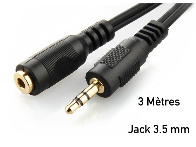 Câble jack stéréo 3,5mm mâle vers femelle 3 mètres, rallonge/extension