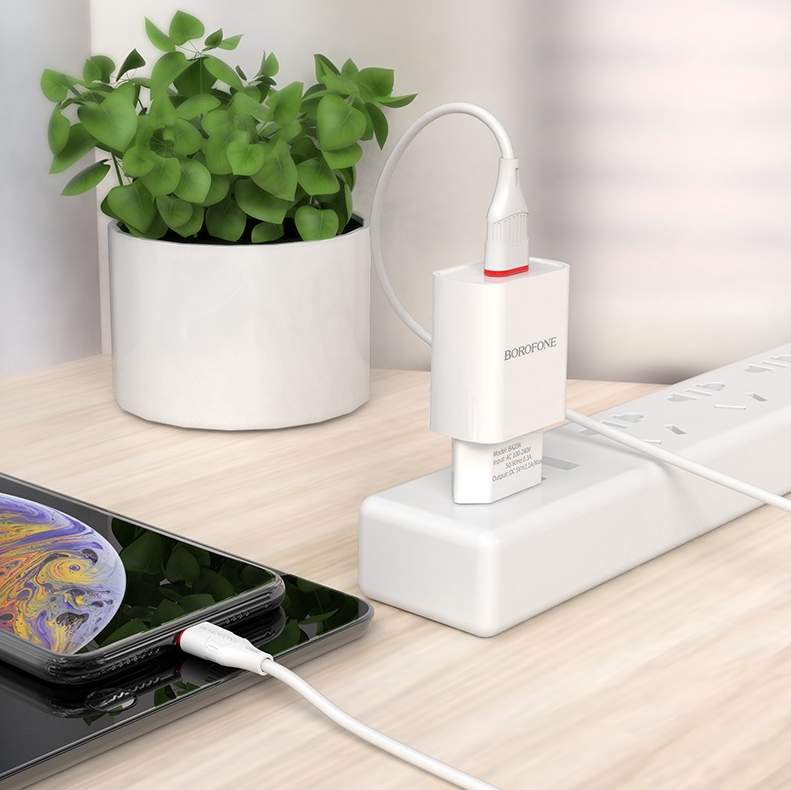 Pack Adaptateur secteur 2.1A et câble Micro-USB 1m Borofone BA20A blanc