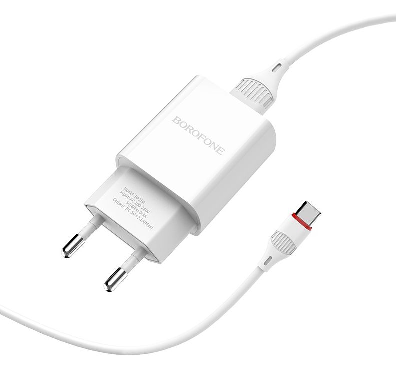 Adaptateur secteur et câble USB-C 2.1A Borofone BA20A blanc