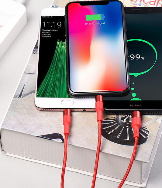 Câble 3en1 Hoco X26 Rouge Lightning - Type-C - Micro USB 1M