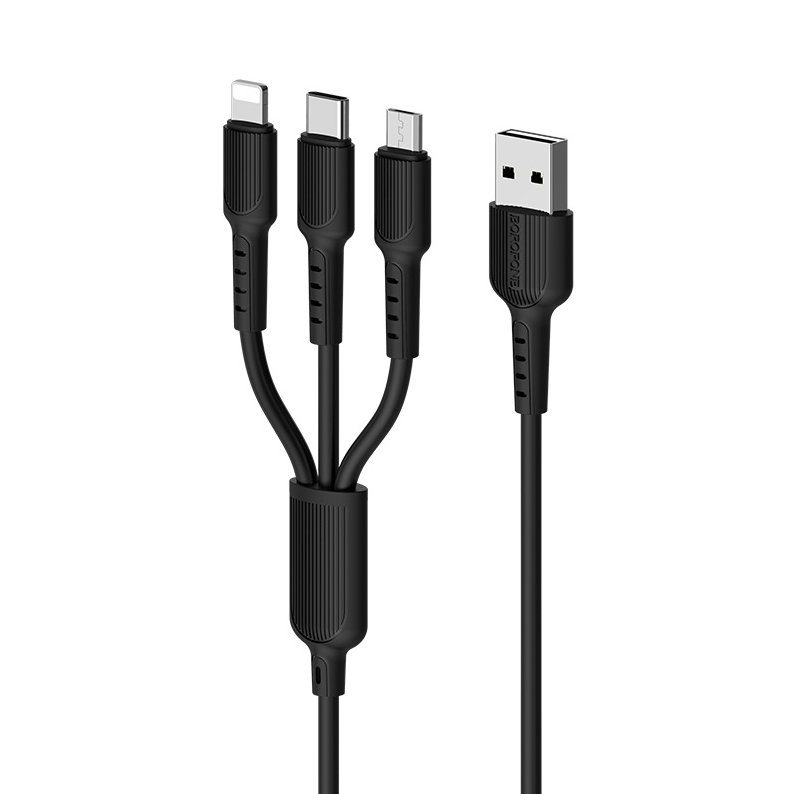 Câble 3en1 Borofone BX16 noir - Lightning - Type-C - Micro USB 1M