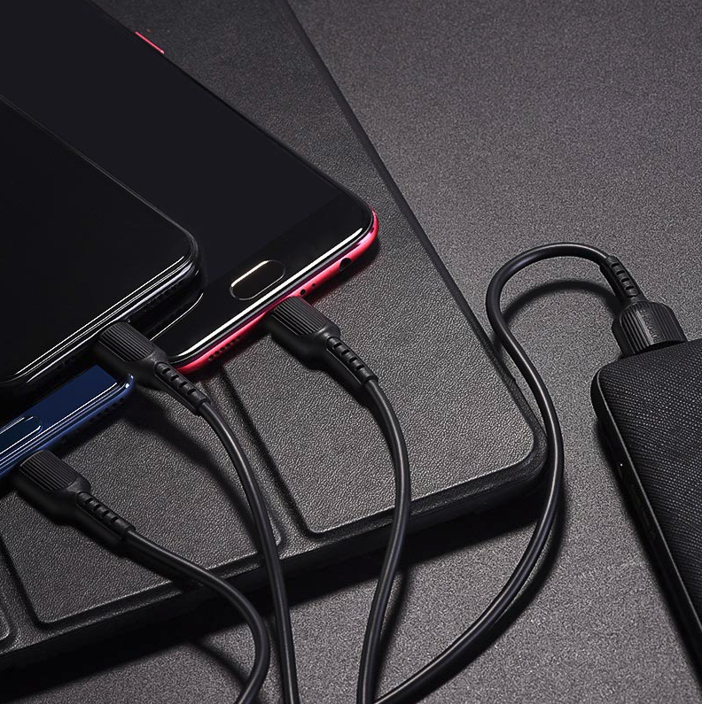 Câble 3en1 Borofone BX16 noir - Lightning - Type-C - Micro USB 1M