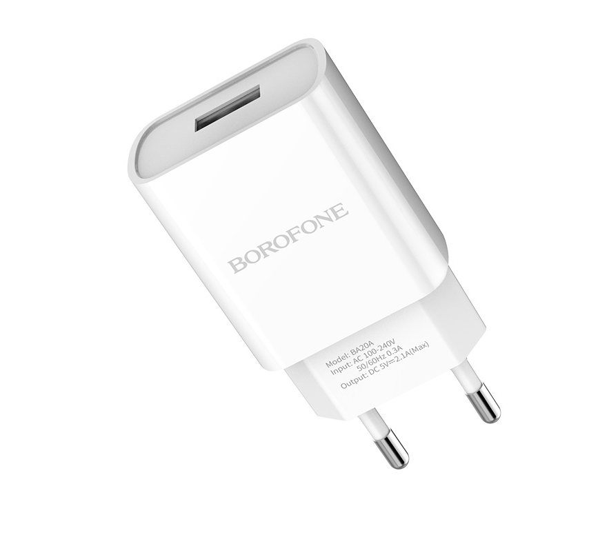 Adaptateur secteur 2.1A USB Borofone blanc (BA20A)