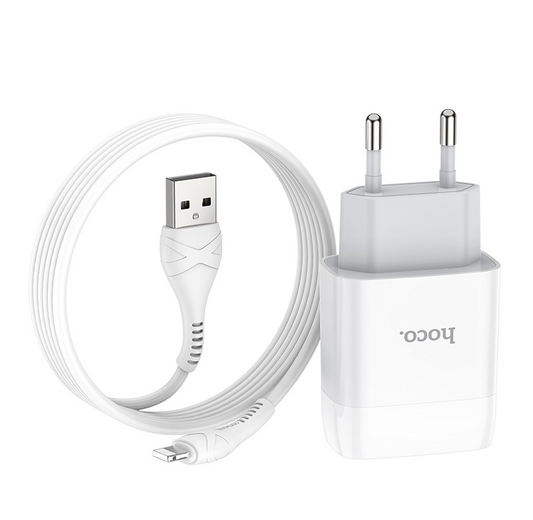 Kit chargeur secteur et câble Lightning 2.1A Hoco C72A blanc