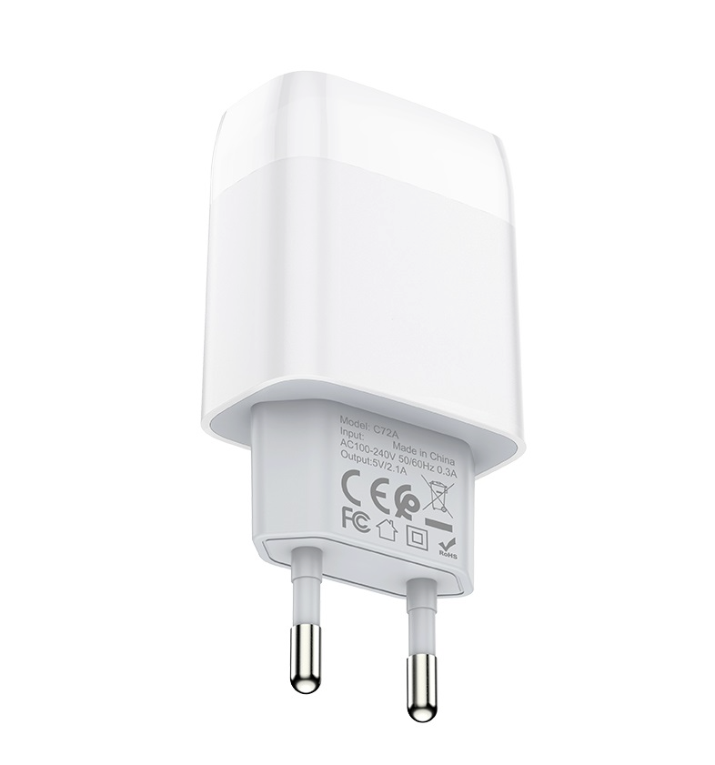 Kit chargeur secteur et câble Lightning 2.1A Hoco C72A blanc