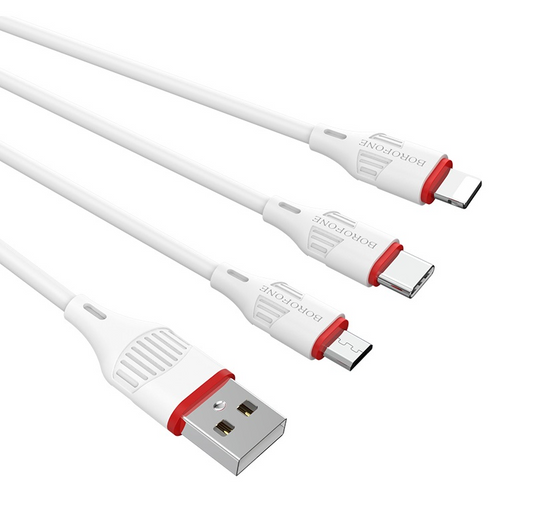 Câble 3en1 Borofone BX17 blanc - Lightning - Type-C - Micro USB 1M