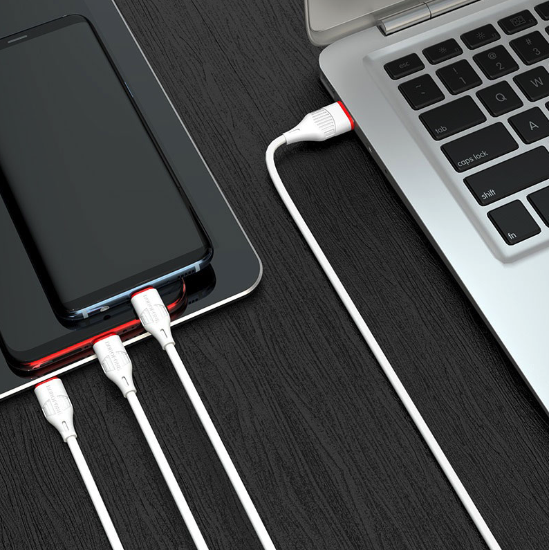 Câble 3en1 Borofone BX17 blanc - Lightning - Type-C - Micro USB 1M