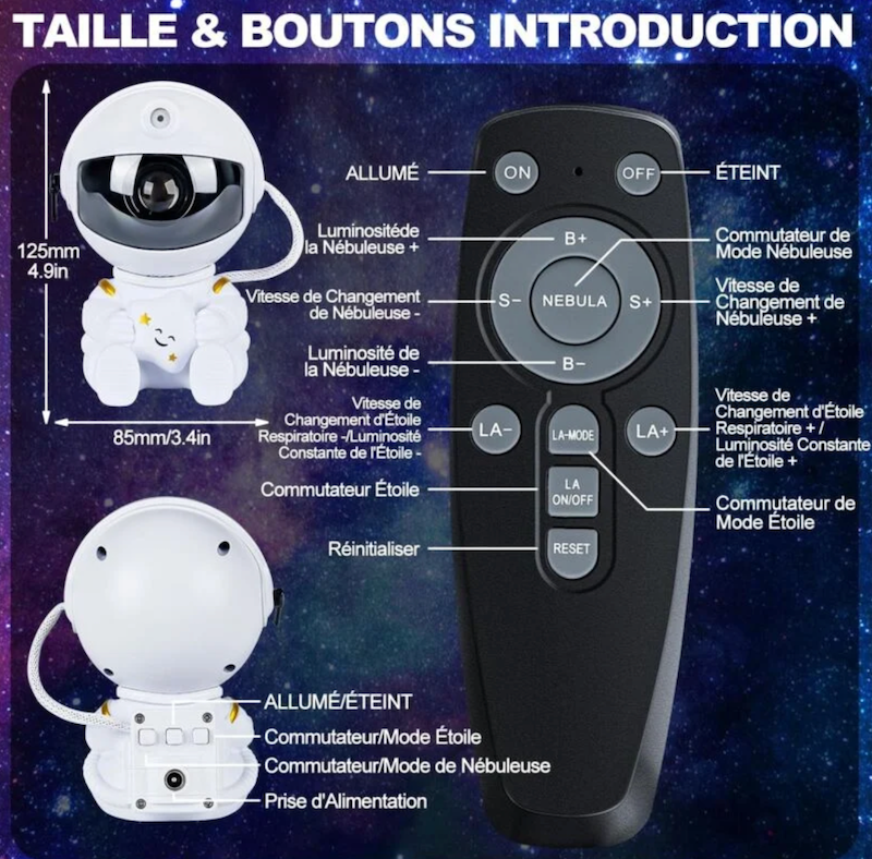 Projecteur LED nébuleuse ciel étoilé galaxie Astronaute (Modèle étoile blanc)