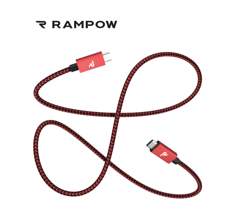 Câble USB-C / USB-C 60W Nylon Tressé RAMPOW Rouge/Noir - 2m