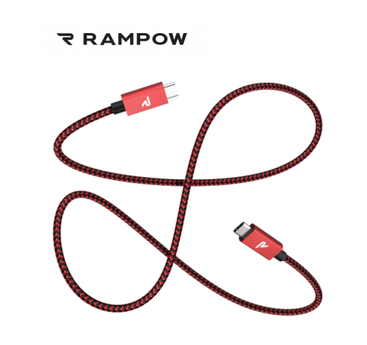 Câble USB-C / USB-C 60W Nylon Tressé RAMPOW Rouge/Noir - 2m