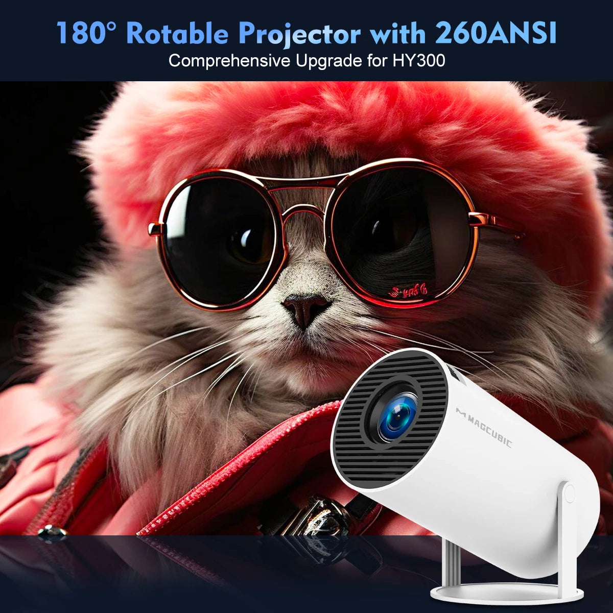 Magcubic Vidéo Projecteur Android 11 Dual Wifi6 260ANSI BT5.0 1080P 1280*720P HY300PRO Blanc