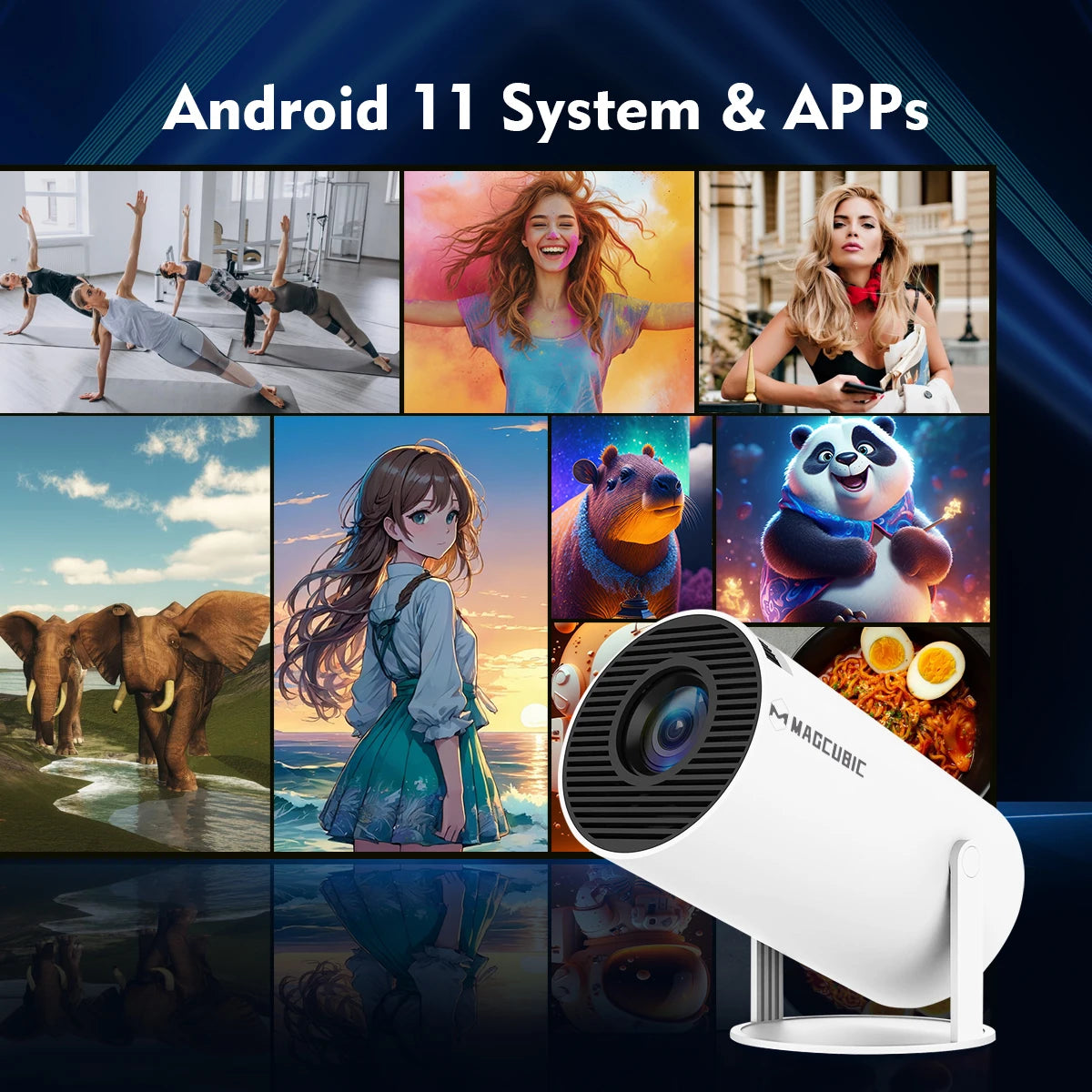 Magcubic Vidéo Projecteur Android 11 Dual Wifi6 260ANSI BT5.0 1080P 1280*720P HY300PRO Blanc