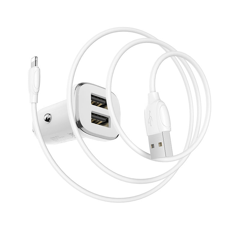Kit chargeur allume cigare double USB + câble Lightning 1m borofone BZ12 blanc