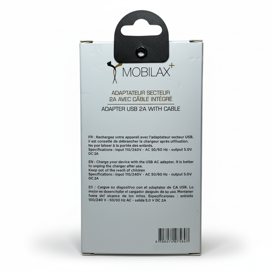 Kit Chargeur et câble Lightning 1m MBX 2A noir