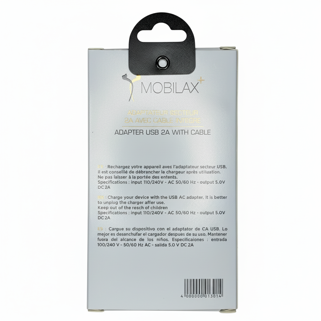 Kit Chargeur et câble Type-C 1m MBX 2A noir