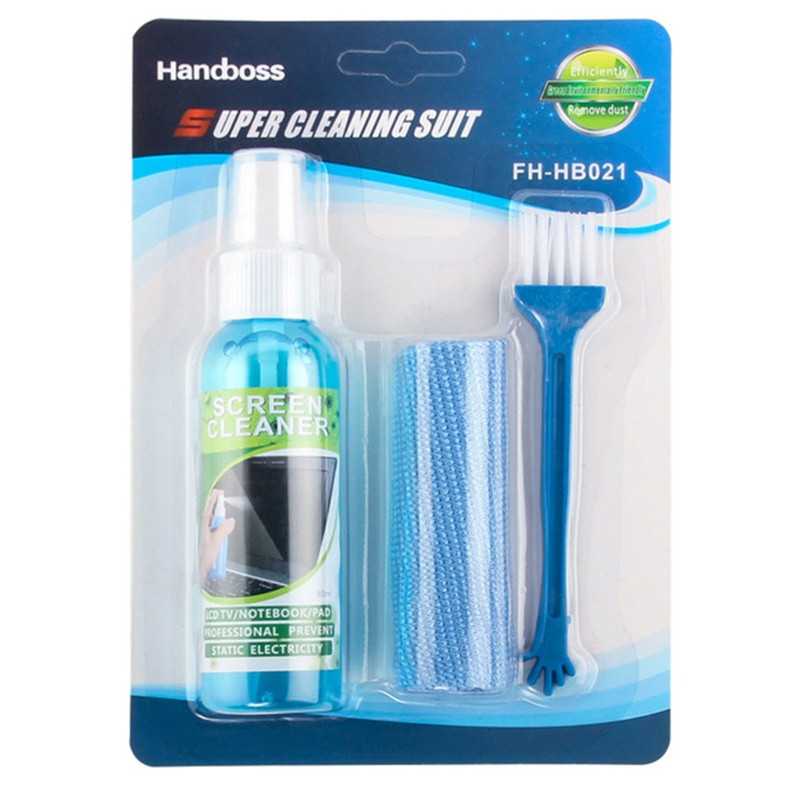 Kit de Nettoyage pour écrans (nettoyant 80ml+ chiffon microfibre + brossette)