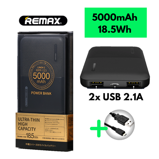 Batterie externe 5000mAh 2x USB 2.1A Remax RPP-123 noir
