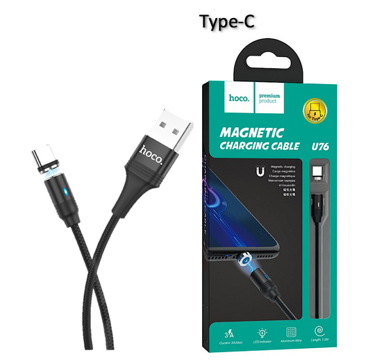 Câble USB-C Magnétique 1,2M Hoco U76 noir