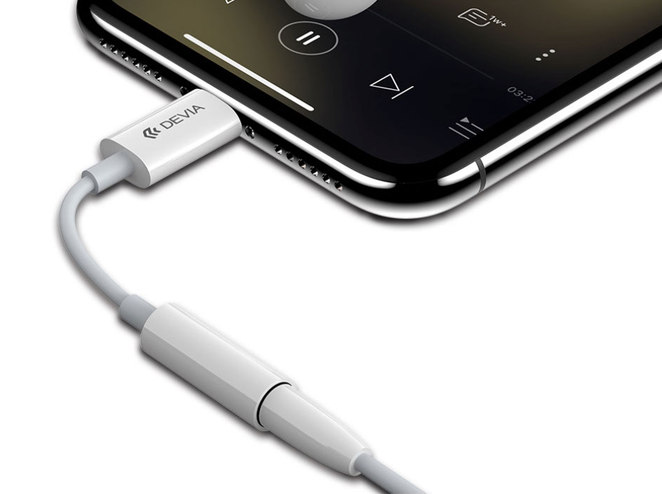 Adaptateur Audio Lightning vers Jack 3.5mm DEVIA Blanc