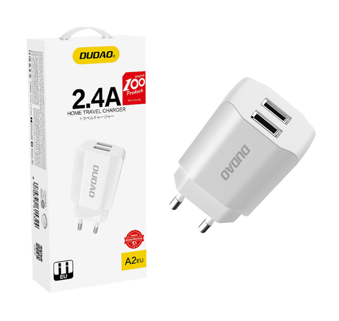 Chargeur secteur 2x USB 2.4A dudao A2eu blanc