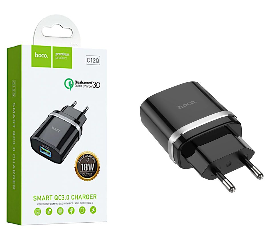Chargeur secteur 18W USB 3.0 Quick Charge hoco C12Q noir