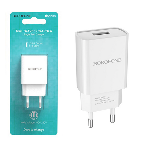 Adaptateur secteur 2.1A USB Borofone blanc (BA20A)