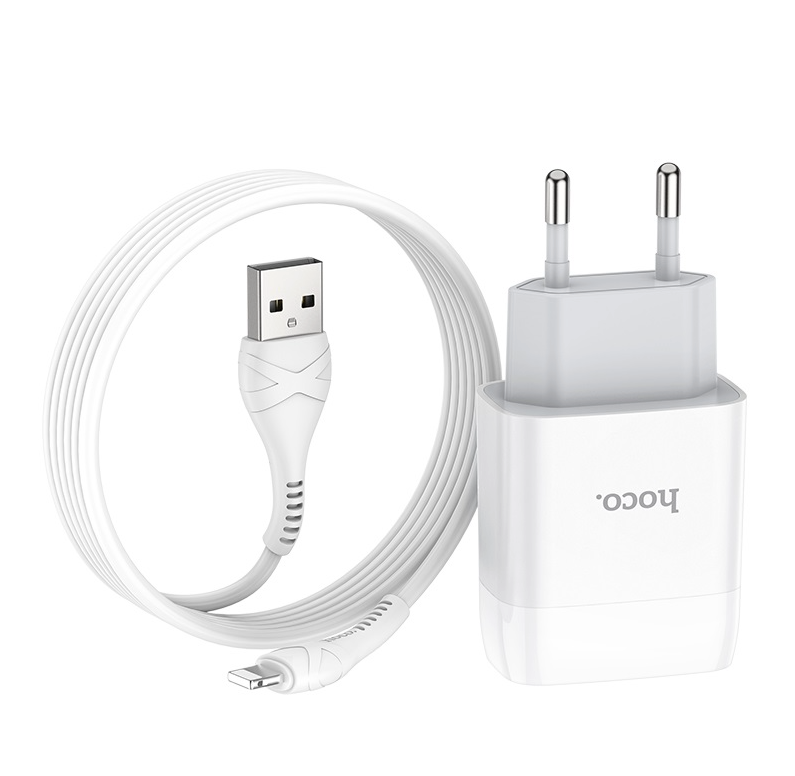 Kit chargeur secteur et câble Lightning 2.1A Hoco C72A blanc
