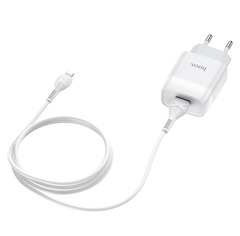 Kit chargeur secteur et câble Lightning 2.1A Hoco C72A blanc