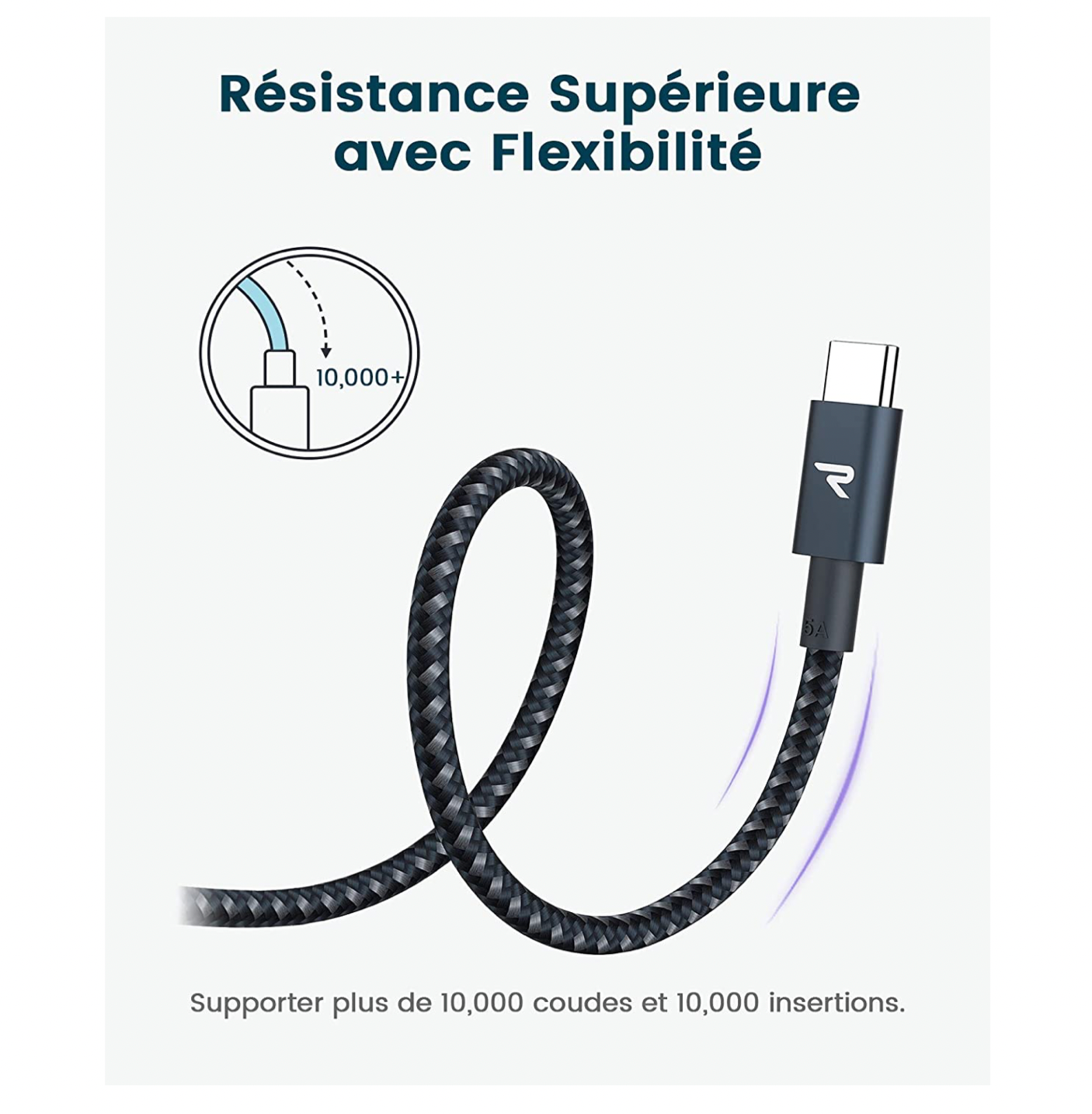 Câble USB / USB-C Nylon Tressé RAMPOW Gris/Noir - 1m