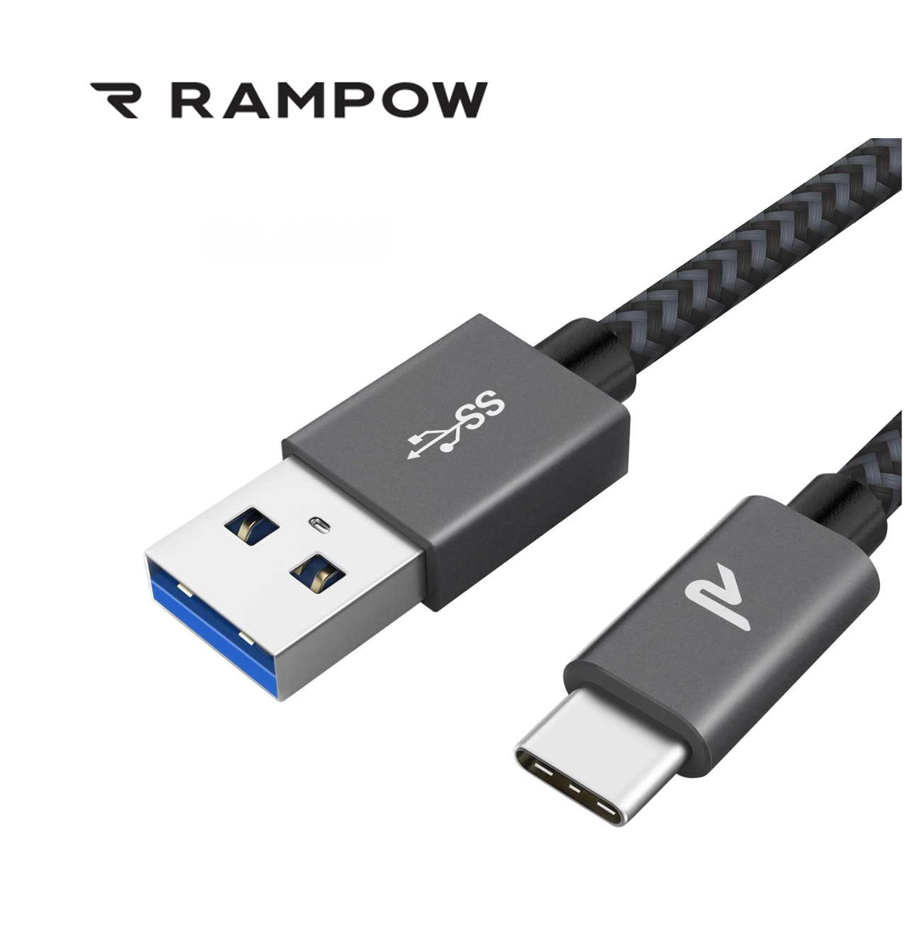 Câble USB / USB-C Nylon Tressé RAMPOW Gris/Noir - 1m