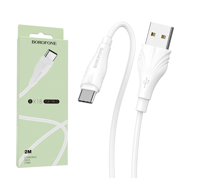 Câble USB-C 2 mètres 3A borofone blanc BX18