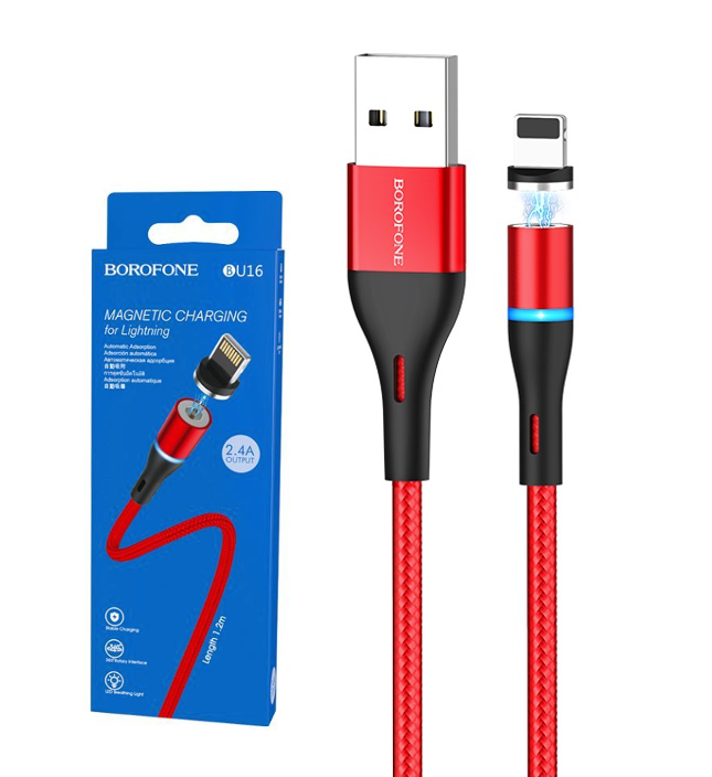 Câble Lightning Magnétique 1,2M Borofone BU16 rouge
