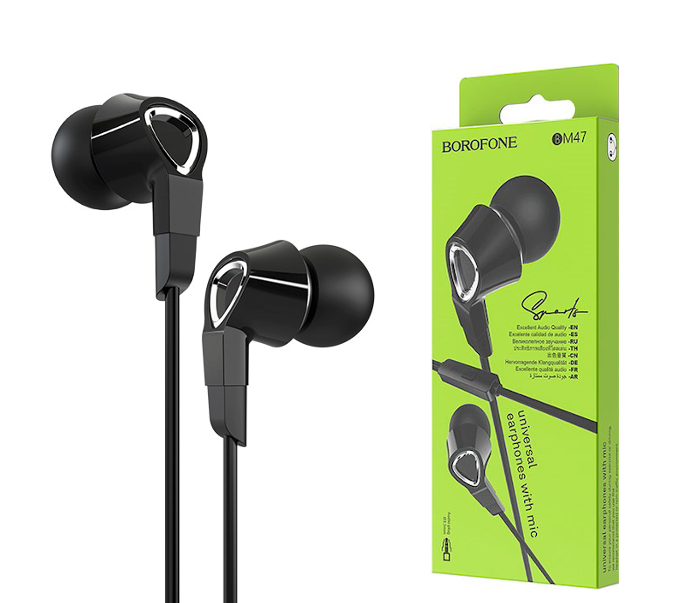 Écouteurs intra-auriculaires avec micro, prise audio 3,5 mm, bouton de commande, câble 1,2 m Borofone BM47 noir