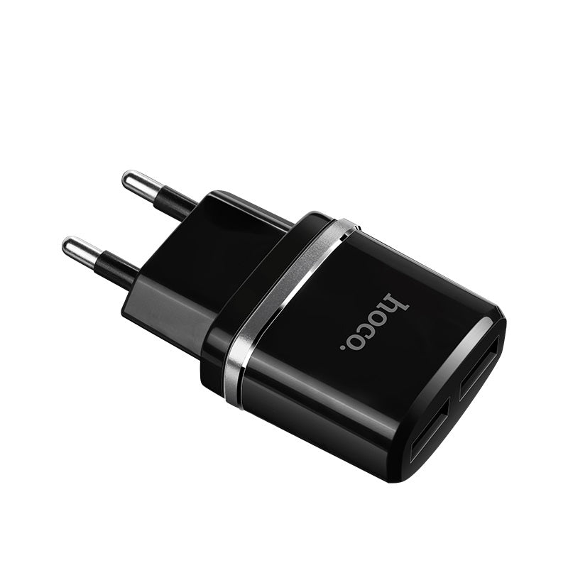 Kit chargeur secteur 2 USB 2.4A + câble Lightning 1m hoco C12noir
