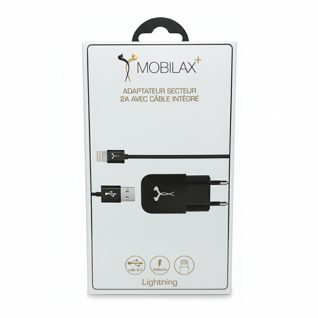Kit Chargeur et câble Lightning 1m MBX 2A noir