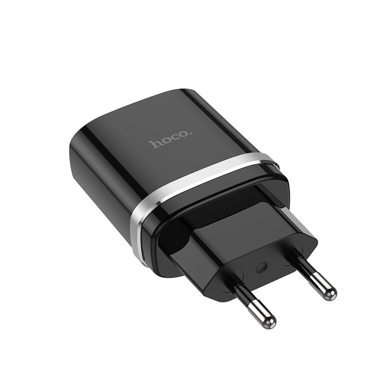 Kit chargeur secteur 2 USB 2.4A + câble Lightning 1m hoco C12noir