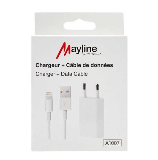 Kit Chargeur + Câble USB vers Lightning 1M blanc (Mayline)